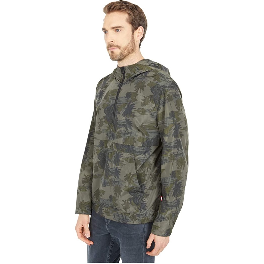 2xHP💝Levi’s Men’s Printed Popover Jacket Army Green size lg with hood - Picture 3 of 4